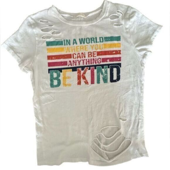 EUC - Be Kind White Distressed Short Sleeve Tee - size appears to be a Small - Picture 1 of 3
